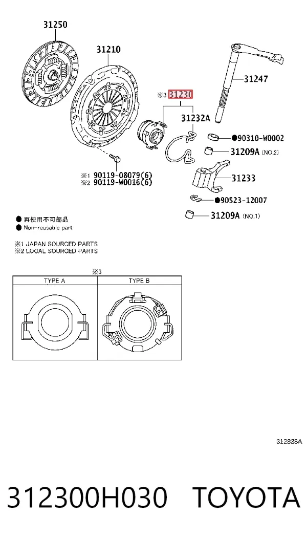 Łożysko wyciskowe sprzęgła 312300H030 Toyota