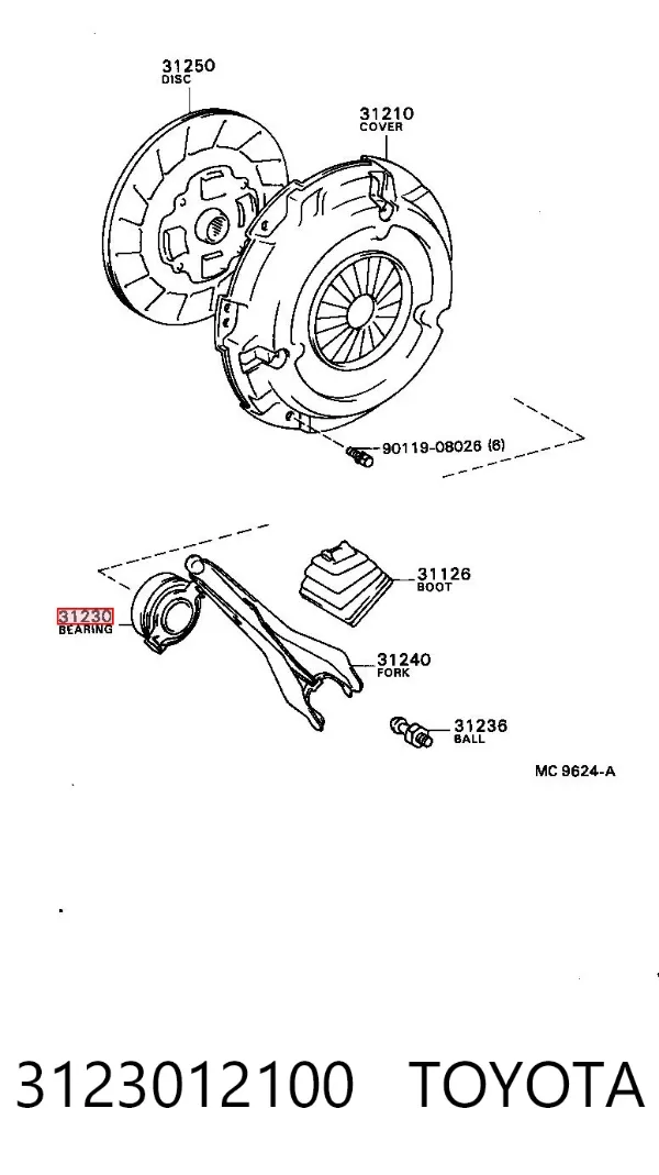 Łożysko wyciskowe sprzęgła 3123012100 Toyota