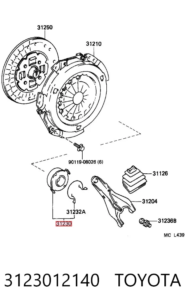 Łożysko wyciskowe sprzęgła 3123012140 Toyota