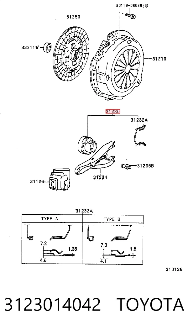 Łożysko wyciskowe sprzęgła 3123014042 Toyota
