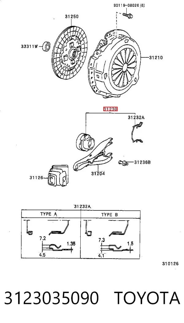 Łożysko wyciskowe sprzęgła 3123035090 Toyota