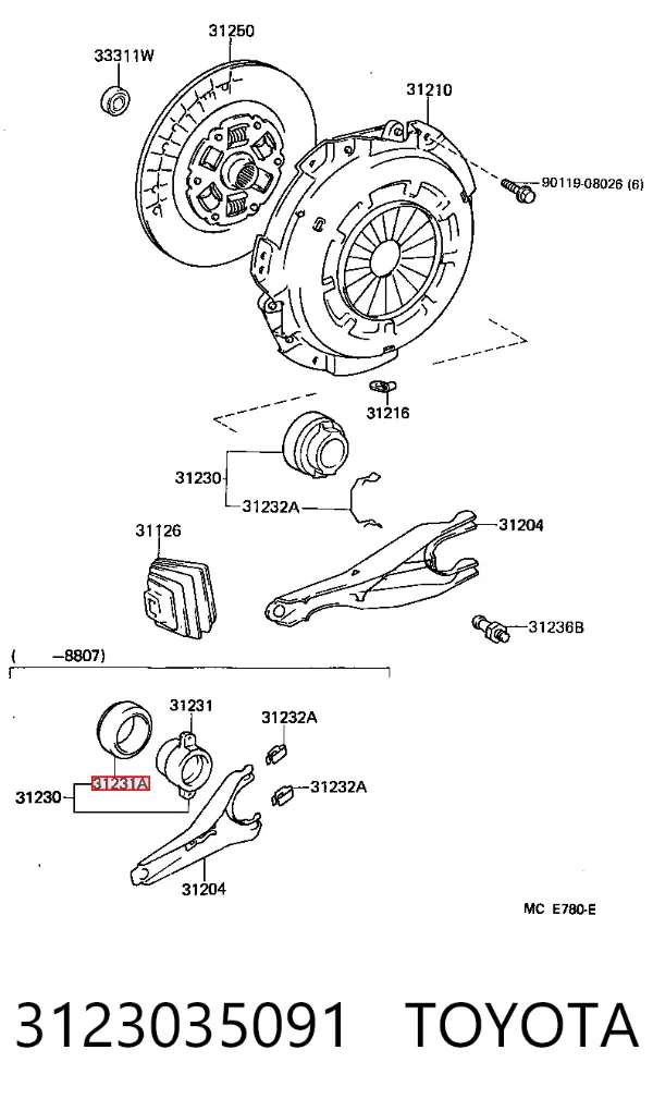 Łożysko wyciskowe sprzęgła 3123035091 Toyota
