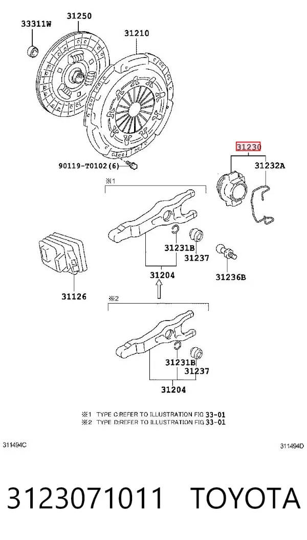 Łożysko wyciskowe sprzęgła 3123071011 Toyota
