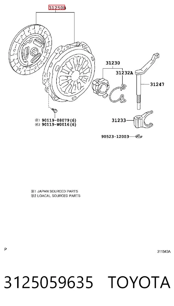 Zestaw sprzęgła (3 części) 3125059635 Toyota