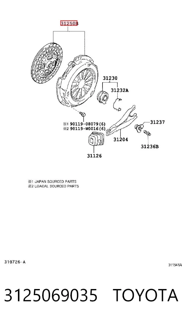 Zestaw sprzęgła (3 części) 3125069035 Toyota