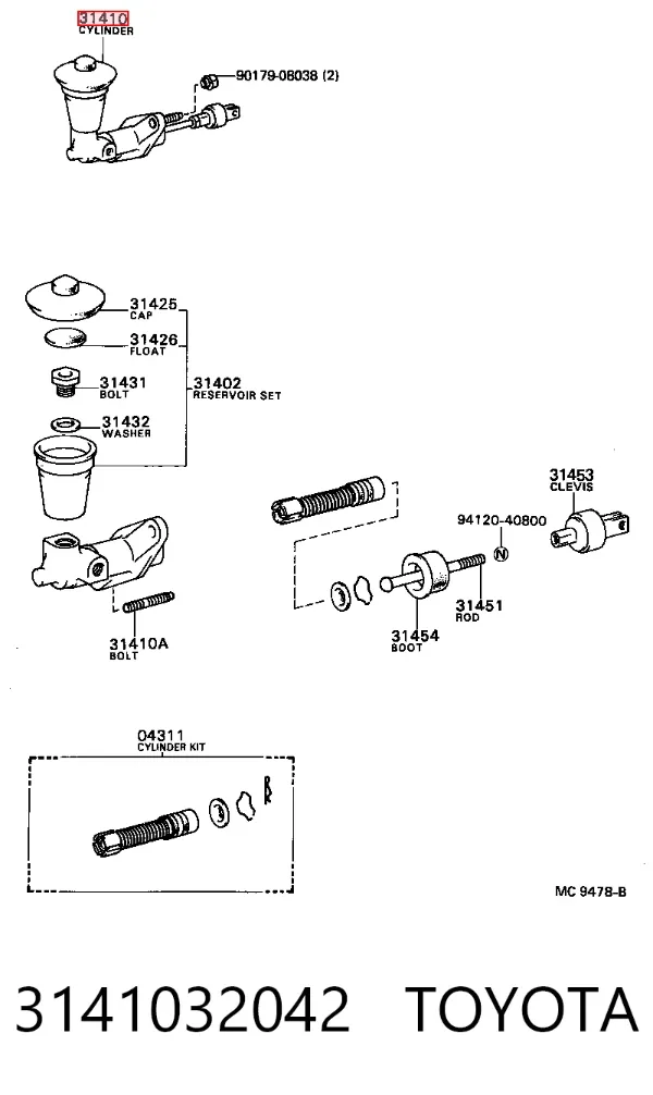 Cylinder sprzęgła główny 3141032042 Toyota