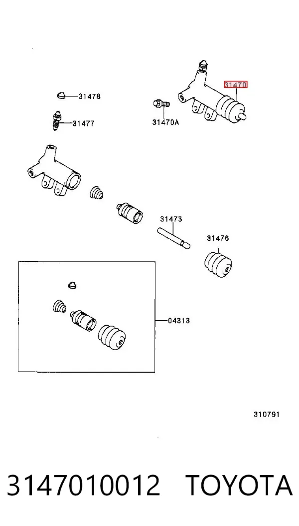 Cylinder roboczy sprzęgła 3147010012 Toyota