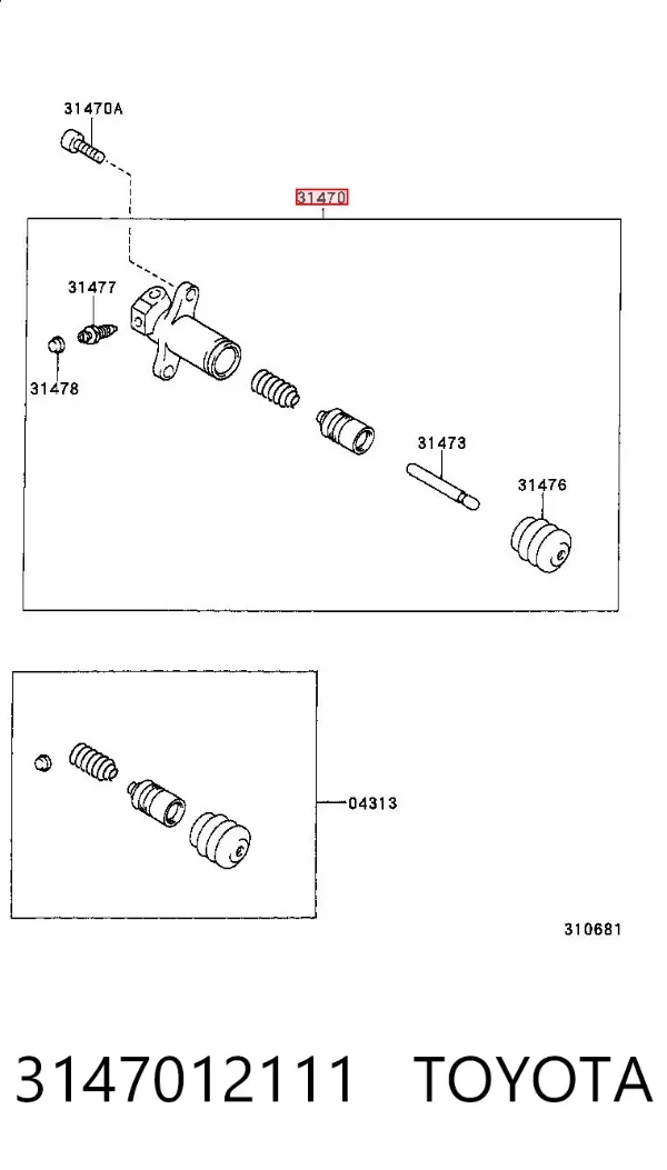 Cylinder roboczy sprzęgła 3147012111 Toyota