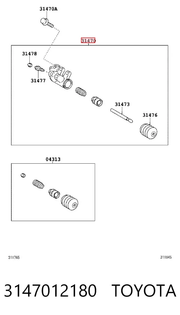 Cylinder roboczy sprzęgła 3147012180 Toyota