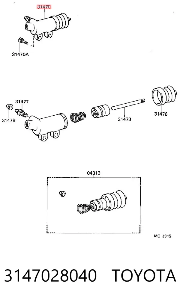 Cylinder roboczy sprzęgła 3147028040 Toyota