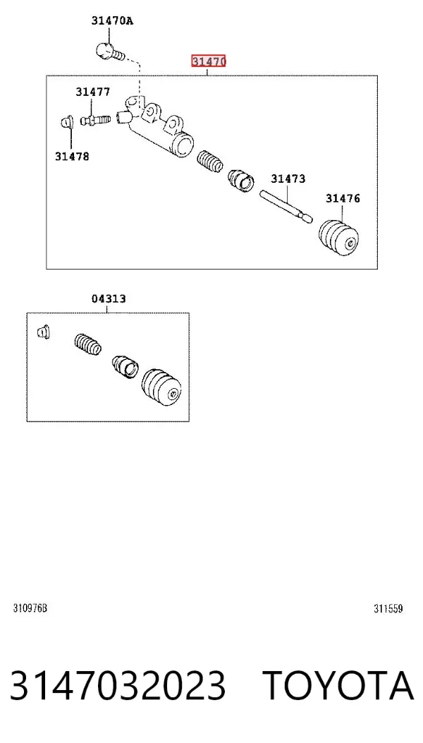 Cylinder roboczy sprzęgła 3147032023 Toyota