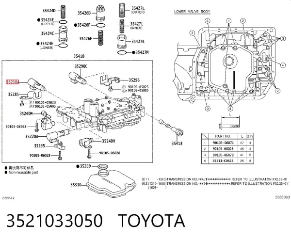 Solenoid automatycznej skrzyni biegów 3521033050 Toyota