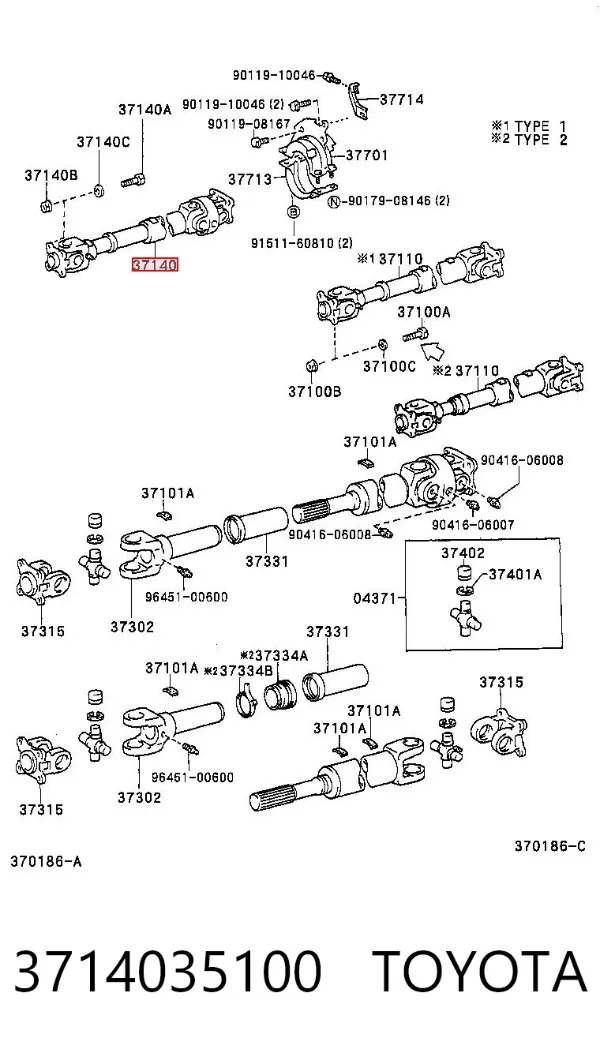 Wał Cardana, do mostu przedniego 3714035100 Toyota