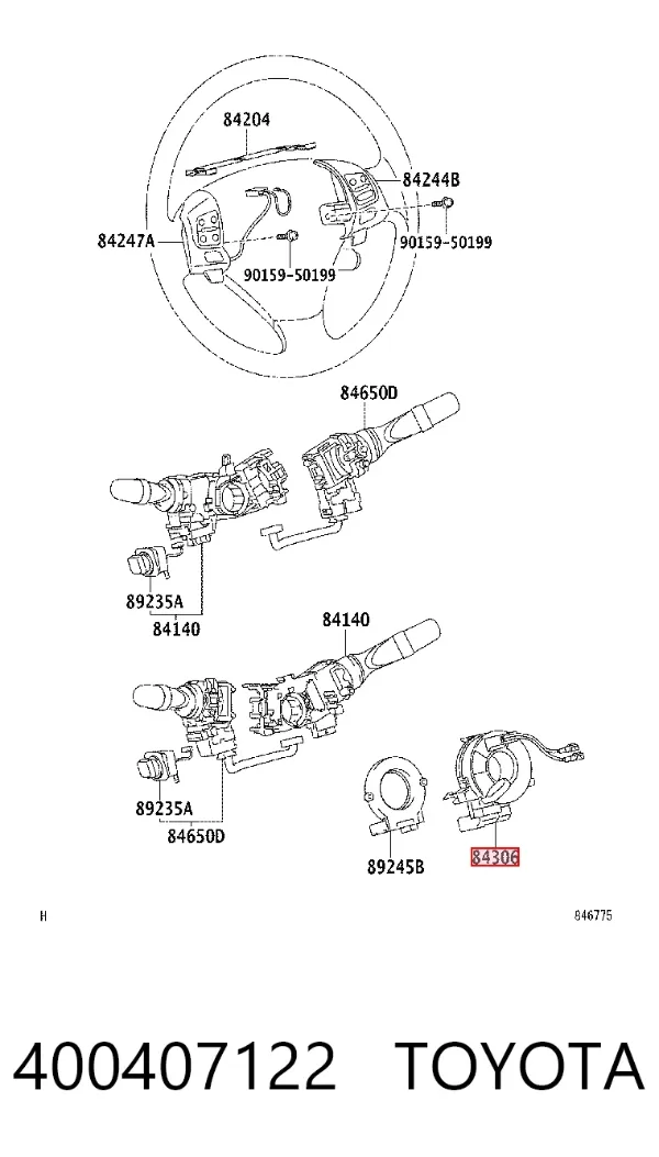 Pierścień kontaktowy AIRBAG, taśma kierownicy 400407122 Toyota
