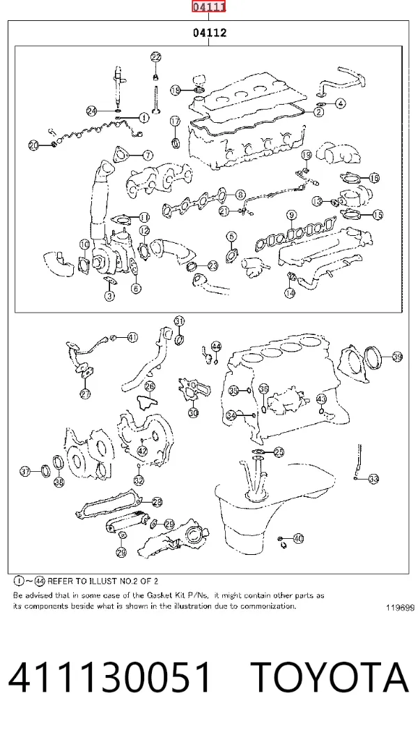Zestaw uszczelek silnika pełny 411130051 Toyota