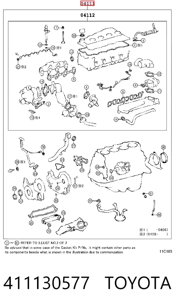 Zestaw uszczelek silnika pełny 411130577 Toyota