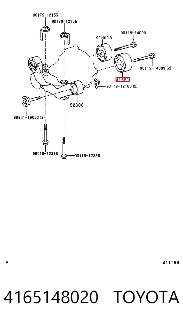Silentblock tylny lewy (poduszka) reduktora mostu tylnego 4165148020 Toyota