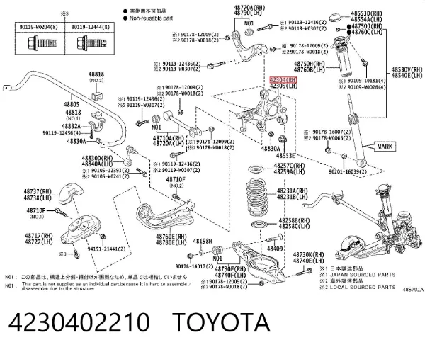 Czop (zwrotnica) tylny prawy 4230402210 Toyota