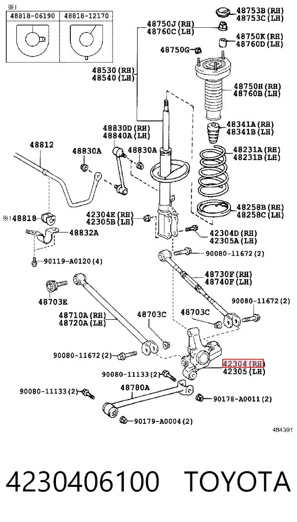 Czop (zwrotnica) tylny prawy 4230406100 Toyota