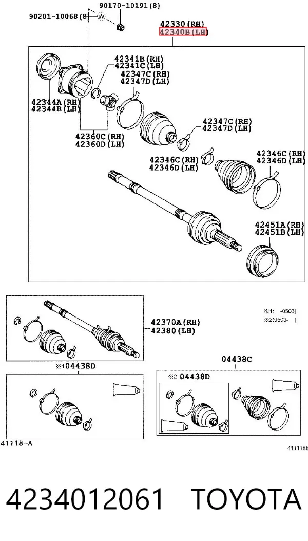 Półoś napędowa przednia lewa 4234012061 Toyota