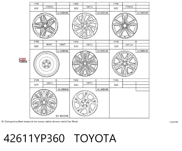 Felgi kół odlewane (lekkostopowe, tytanowe) 42611YP360 Toyota