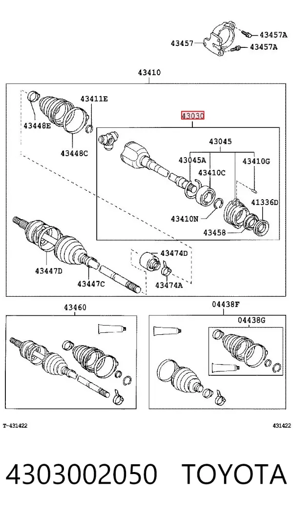Przegub homokinetyczny przedni wewnętrzny 4303002050 Toyota