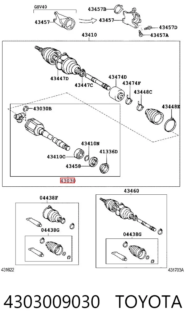 Przegub homokinetyczny wewnętrzny trójramienny 4303009030 Toyota