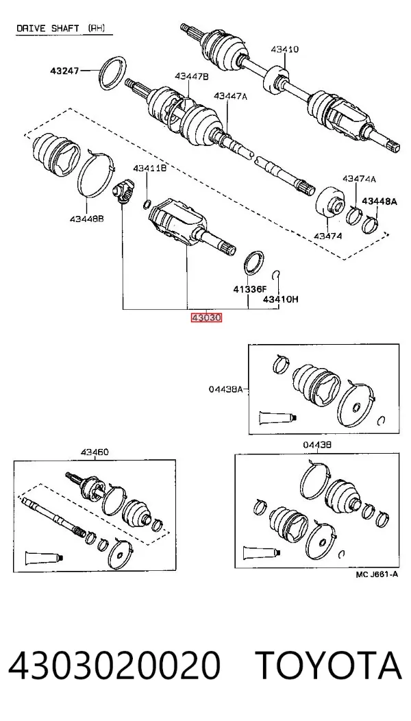 Przegub homokinetyczny przedni wewnętrzny 4303020020 Toyota