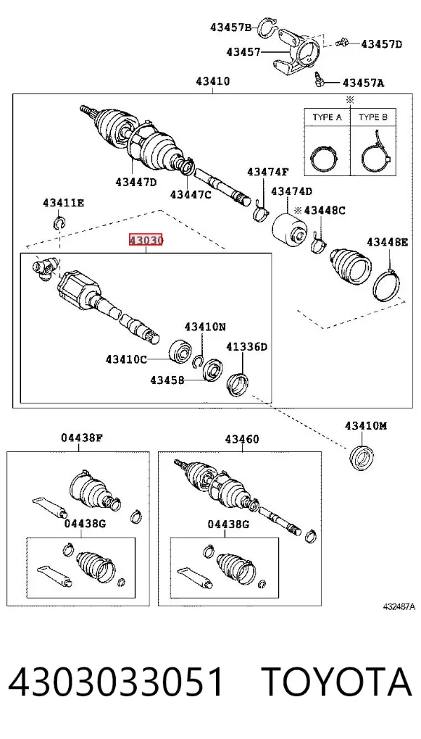 Przegub homokinetyczny wewnętrzny przedni prawy 4303033051 Toyota