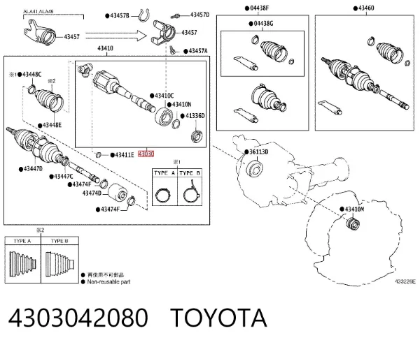 Przegub homokinetyczny wewnętrzny przedni prawy 4303042080 Toyota