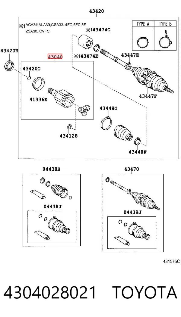 Przegub homokinetyczny wewnętrzny przedni lewy 4304028021 Toyota