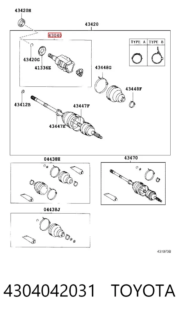 Przegub homokinetyczny wewnętrzny przedni lewy 4304042031 Toyota