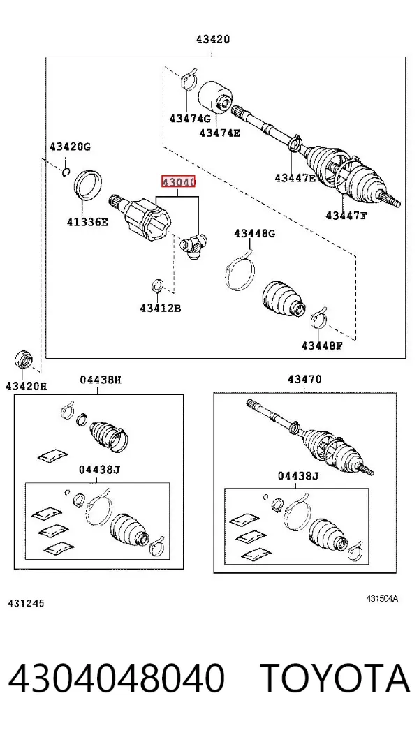 Przegub homokinetyczny wewnętrzny przedni lewy 4304048040 Toyota