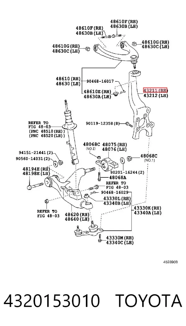 Czop (zwrotnica) przedni prawy 4320153010 Toyota