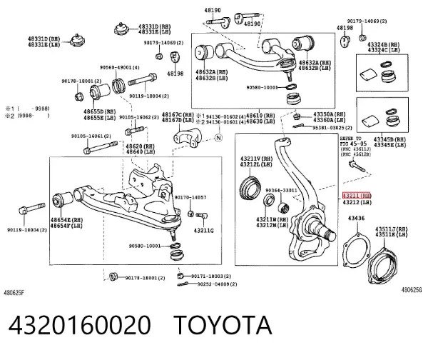 Czop (zwrotnica) przedni prawy 4320160020 Toyota