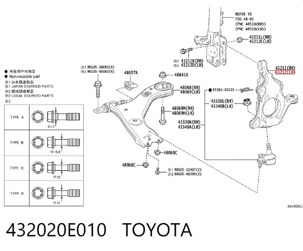 Czop (zwrotnica) przedni lewy 432020E010 Toyota