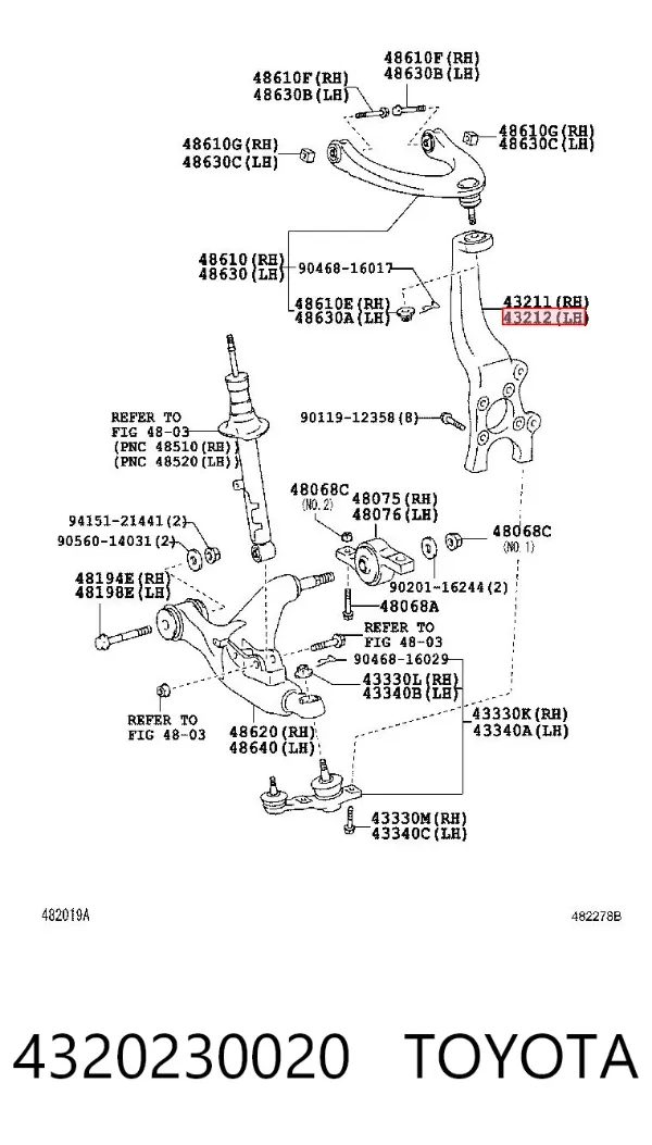 Czop (zwrotnica) przedni lewy 4320230020 Toyota