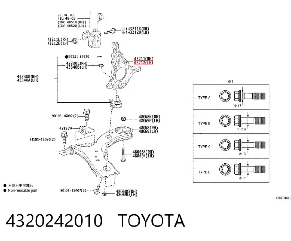 Czop (zwrotnica) przedni lewy 4320242010 Toyota