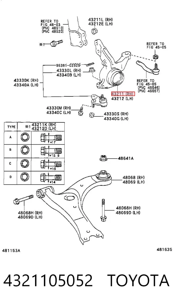 Czop (zwrotnica) przedni prawy 4321105052 Toyota