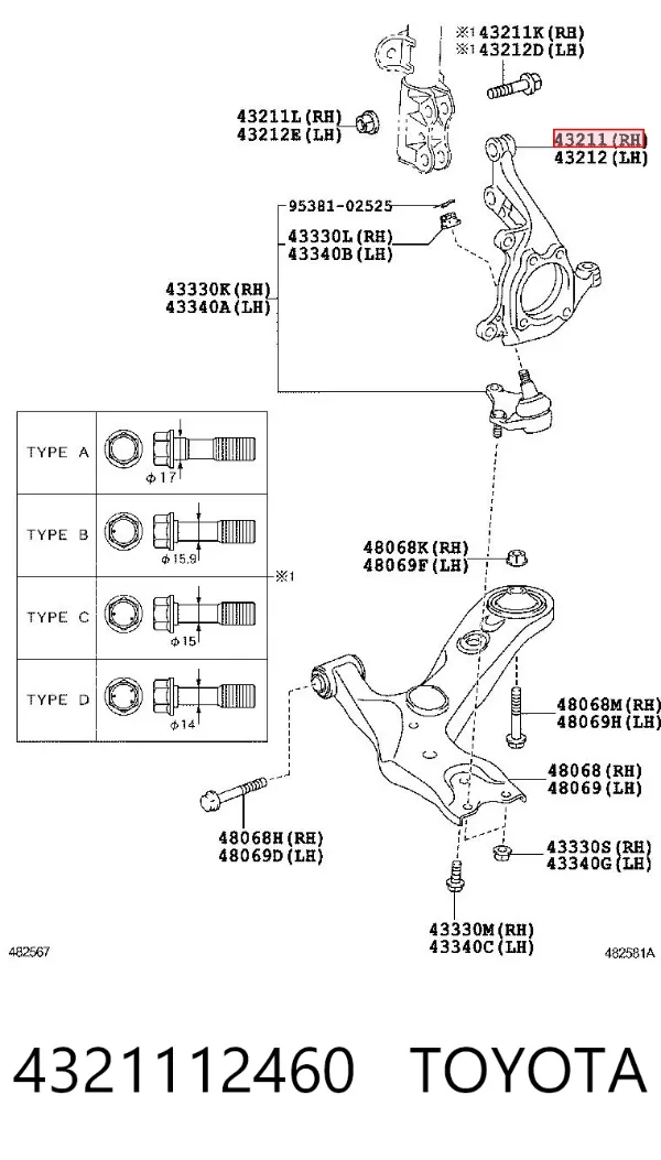 Czop (zwrotnica) przedni prawy 4321112460 Toyota