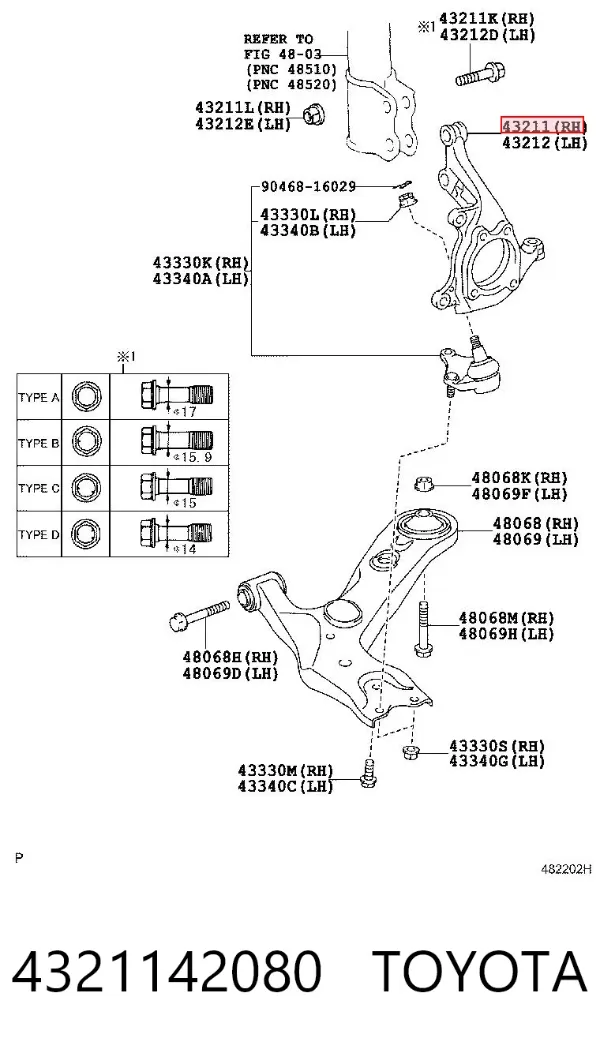 Czop (zwrotnica) przedni prawy 4321142080 Toyota