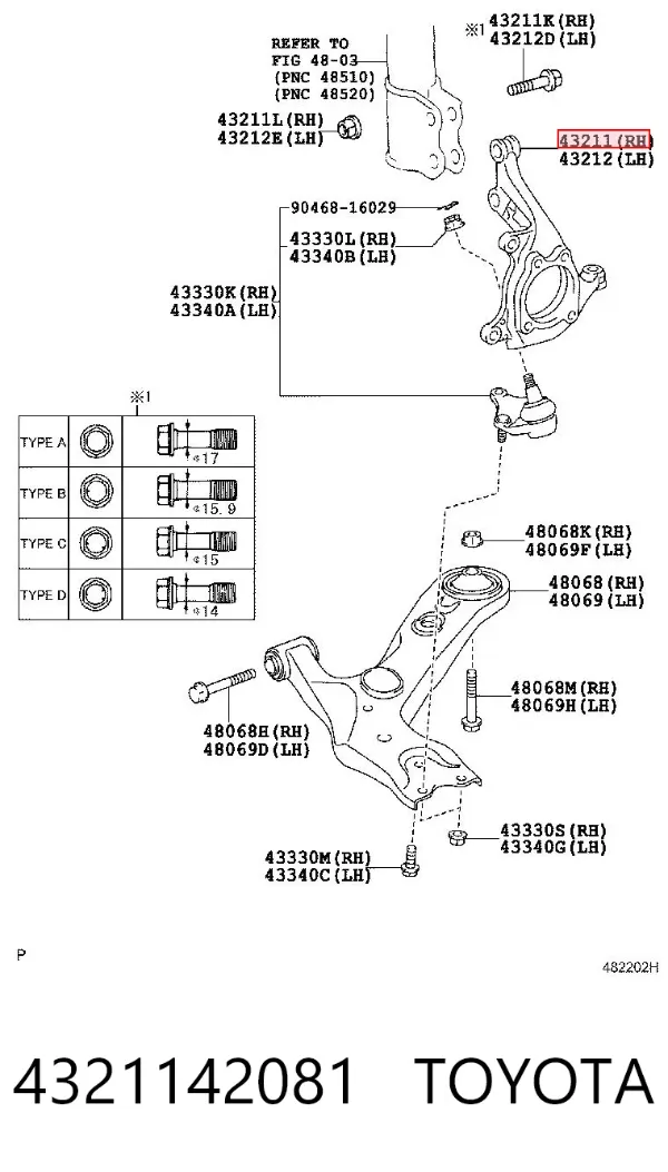 Czop (zwrotnica) przedni prawy 4321142081 Toyota