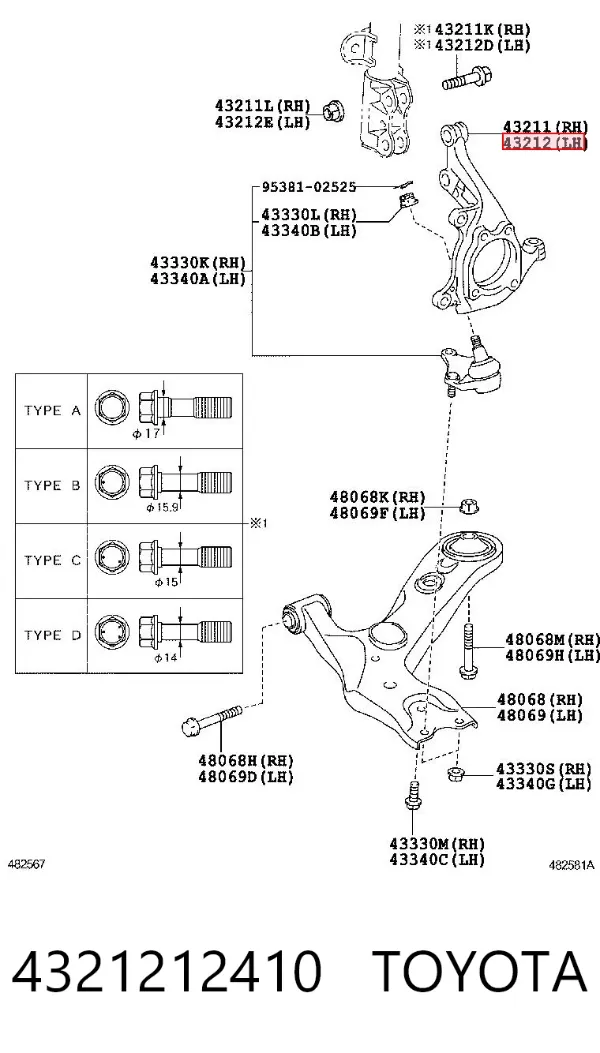 Czop (zwrotnica) przedni lewy 4321212410 Toyota