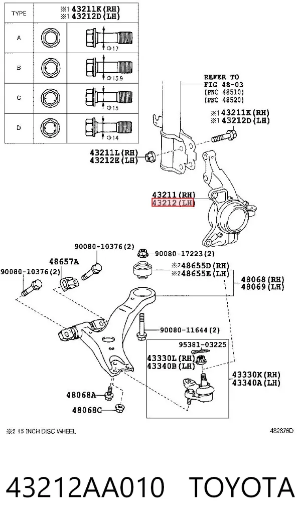 Czop (zwrotnica) przedni lewy 43212AA010 Toyota