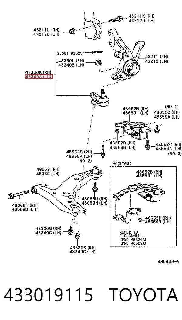 Sworzeń wahacza dolny 433019115 Toyota