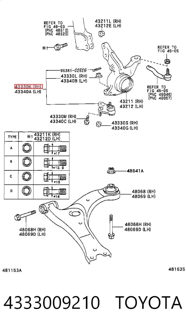 Sworzeń wahacza dolny 4333009210 Toyota