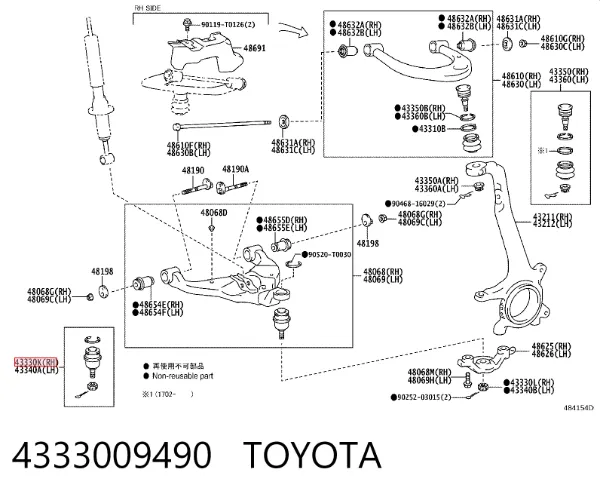 Sworzeń wahacza dolny 4333009490 Toyota