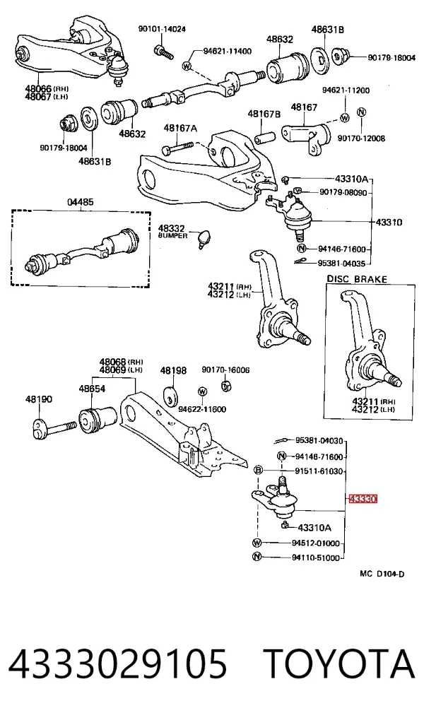 Sworzeń wahacza dolny 4333029105 Toyota
