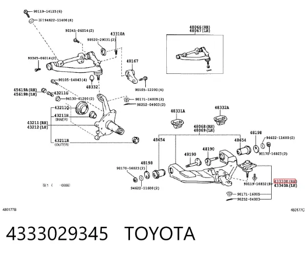 Sworzeń wahacza dolny 4333029345 Toyota