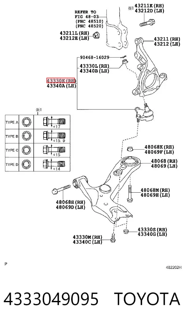 Sworzeń wahacza dolny 4333049095 Toyota